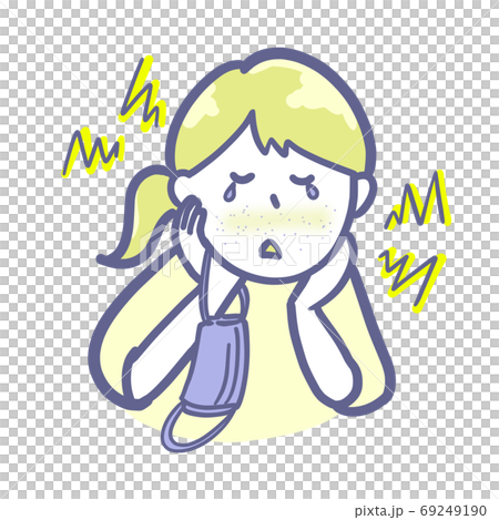 マスクかぶれに悩む女性 2色 マスクかぶれに悩む女性 2色 69249190