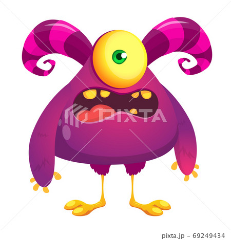 Angry cartoon monster  with horns and one eye. 69249434