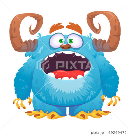 Angry cartoon blue monster screaming. Yelling 69249472