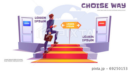 businessman choose between easy and hard way doors 69250153
