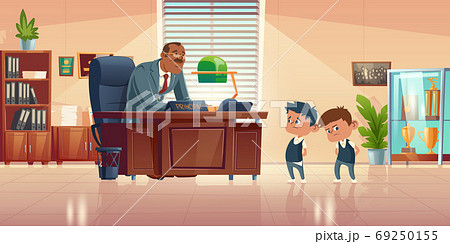 Teacher meeting with kids in principals office 69250155