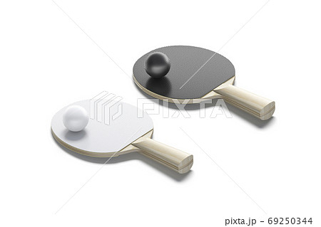 Blank black and white table tennis racket with ball mockup Blank black and white table tennis racket with ball mockup 69250344