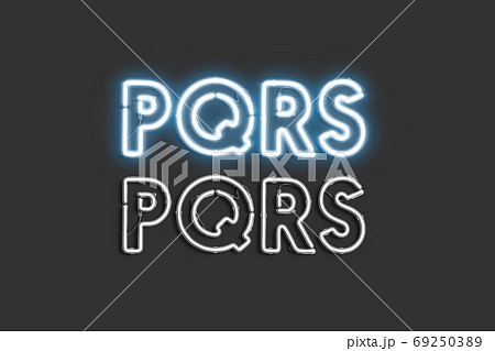 Decorative P Q R S letters, neon font mock up 69250389