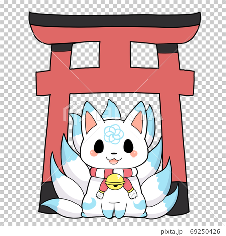 Nine light blue fox and torii 69250426