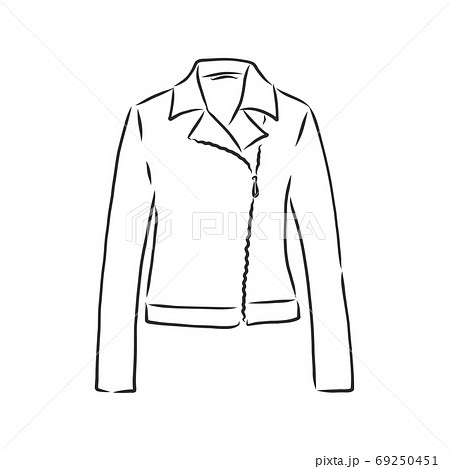 Hand drawn vector illustration. Creative black contour art work. Ink fashion illustration. Vector illustration leather jacket. Hand drawn leather jacket. leather jacket, vector sketch illustration 69250451