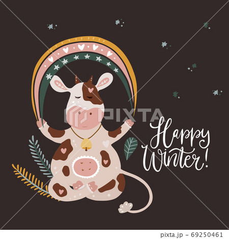 Christmas cute cartoon cow vector Christmas cute cartoon cow vector 69250461