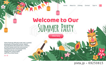Aloha festival summer party landing page, flat cartoon vector illustration Aloha festival summer party landing page, flat cartoon vector illustration 69250815