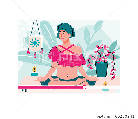 Tutorial with vlogger filming yoga practice cartoon vector illustration isolated. 69250841