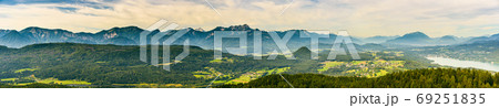 Panorama of Alpine mountains near Lake Worthersee and Velden city Panorama of Alpine mountains near Lake Worthersee and Velden city 69251835