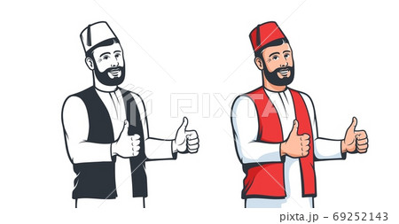 Turkish man in fez smiling affably. Positive Turk thumb up gesture. Turkish man in fez smiling affably. Positive Turk thumb up gesture. 69252143