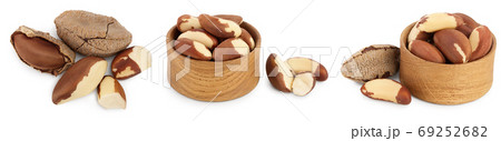 Brasil nuts in nutshell isolated on white background with clipping path and full depth of field. Set or collection Brasil nuts in nutshell isolated on white background with clipping path and full depth of field. Set or collection 69252682