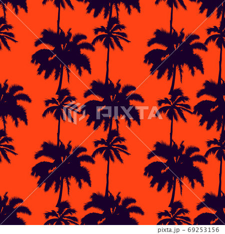 Silhouettes vector palm trees isolated on an orange background. seamless pattern. Perfect for fabric, wallpaper or giftwrap. illustration Silhouettes vector palm trees isolated on an orange background. seamless pattern. Perfect for fabric, wallpaper or giftwrap. illustration 69253156