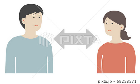 間隔を空けて立つ男女のイラストのイラスト素材