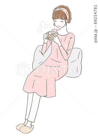 紅茶を飲む女性のイラスト素材