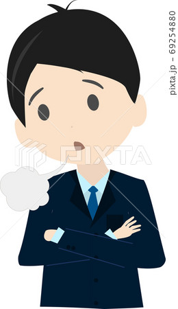腕組みをしてため息をはく可愛いビジネスマンのイラストのイラスト素材