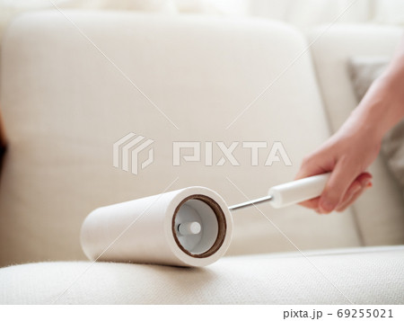 コロコロを使ってソファを掃除する 69255021