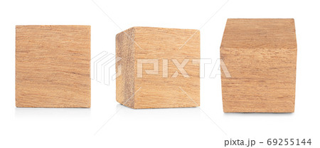 Wood cube Isolated on white background, Brown cubic wood, with Clipping path. 69255144