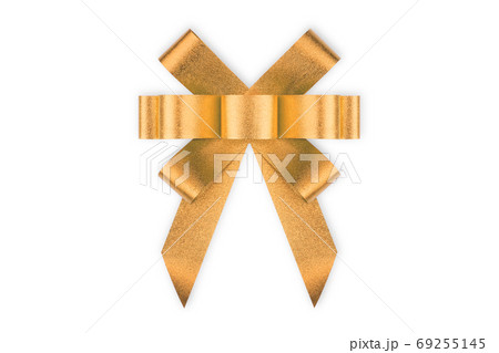 Gold christmas bow ribbon for page decor on white background with Clipping path. 69255145