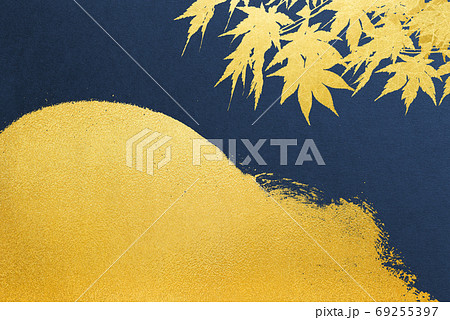 金箔と和紙と紅葉の和風かすれ背景テクスチャ 金箔と和紙と紅葉の和風かすれ背景テクスチャ 69255397