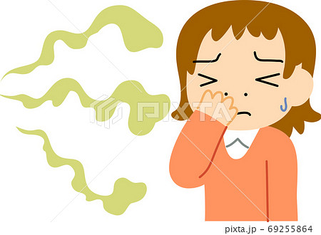 臭い 体臭 不快な 悩む 女性 上半身  イラスト 69255864
