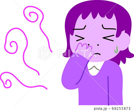 臭い 体臭 不快な 悩む 女性 上半身  イラスト 69255873