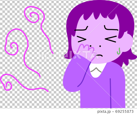 臭い 体臭 不快な 悩む 女性 上半身  イラスト 69255873
