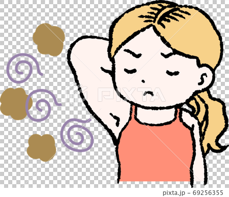 腋下臭味困擾痛苦的女人可愛的插圖 腋下臭味困擾痛苦的女人可愛的插圖 69256355