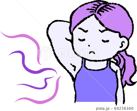 ワキガ 脇の臭い 悩み つらい 女性 かわいいイラスト 69256360