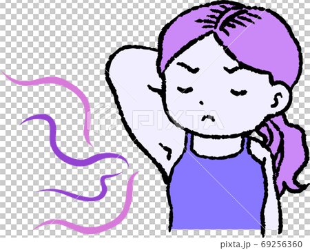 ワキガ 脇の臭い 悩み つらい 女性 かわいいイラスト 69256360