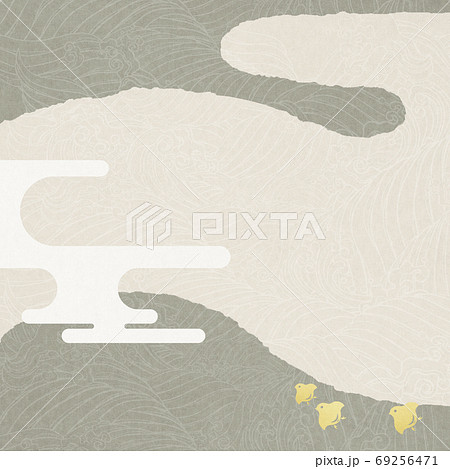 海を表現したモダンな雰囲気の和風素材 - 複数のバリエーションがあります 69256471