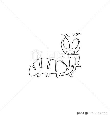Single continuous line drawing of adorable caterpillar for company logo identity Single continuous line drawing of adorable caterpillar for company logo identity 69257362