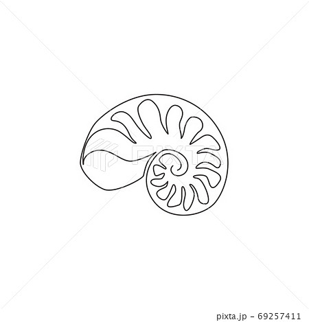 Single continuous line drawing beauty sea snail shell for nautical logo identity Single continuous line drawing beauty sea snail shell for nautical logo identity 69257411