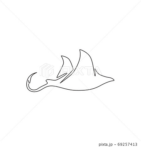 Single continuous line drawing of adorable stingray for logo nautical identity Single continuous line drawing of adorable stingray for logo nautical identity 69257413