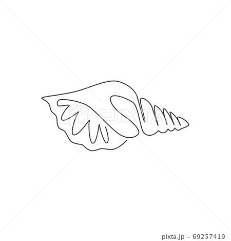 One Continuous Line Drawing Of Cute Sea Snail のイラスト素材
