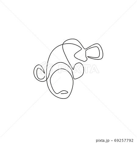One single line drawing of cute clown fish for aquarium tank logo identity One single line drawing of cute clown fish for aquarium tank logo identity 69257792