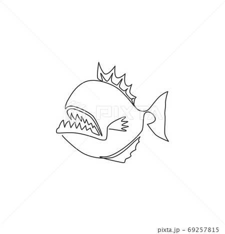 Single continuous line drawing of wild and fierce piranha for logo identity Single continuous line drawing of wild and fierce piranha for logo identity 69257815