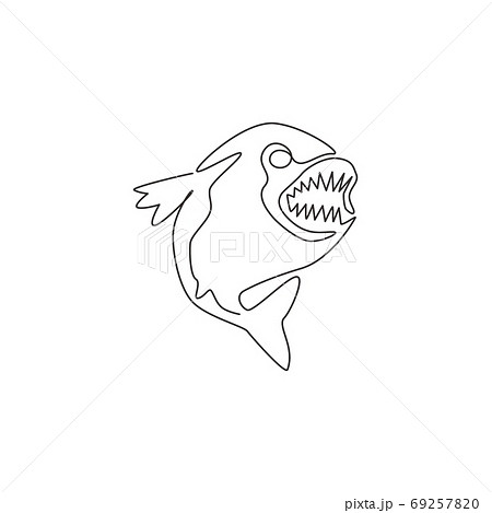 One Single Line Drawing Of Angry Piranha For のイラスト素材 One Single Line Drawing Of Angry Piranha For のイラスト素材