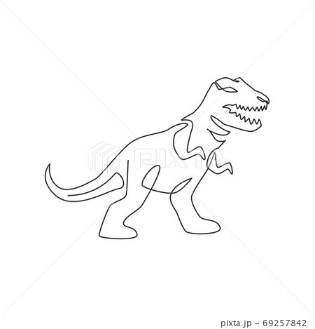 One Continuous Line Drawing Of Aggressive T Rex のイラスト素材