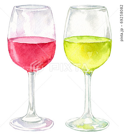 水彩白ワインと赤ワインのワイングラスのイラスト素材