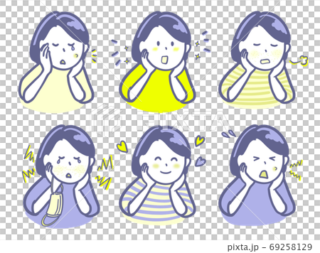 肌トラブルに悩む女性　2色 69258129