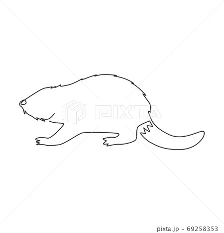 One Continuous Line Drawing Of Cute Beaver For のイラスト素材