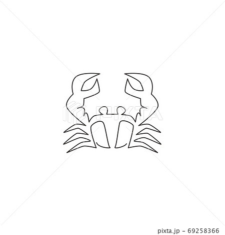 Single continuous line drawing of little crab with big claw for seafood logo identity Single continuous line drawing of little crab with big claw for seafood logo identity 69258366