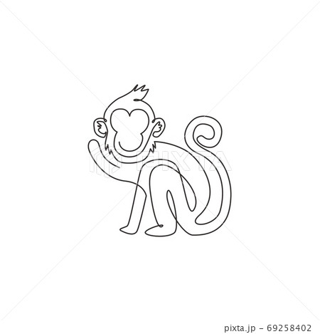 Single continuous line drawing of cute walking monkey for national zoo logo identity 69258402