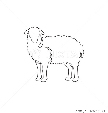 One continuous line drawing of funny cute sheep for livestock logo identity 69258871