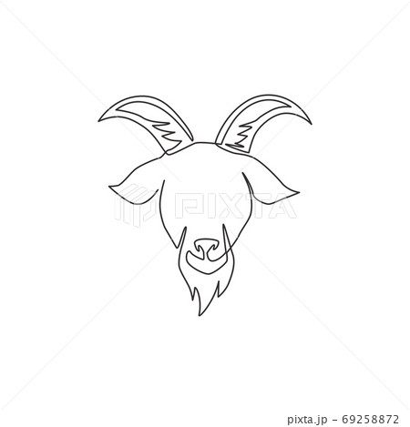 One continuous line drawing of funny cute goat head for livestock logo identity 69258872