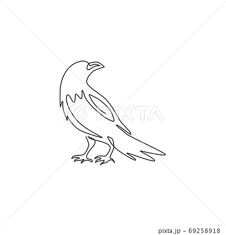 One continuous line drawing of black raven for ghost house logo identity 69258918
