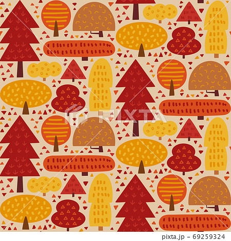 北欧風 秋の森のシームレスパターンのイラスト素材