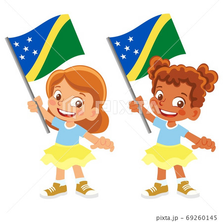 Solomon Islands flag in hand set 69260145