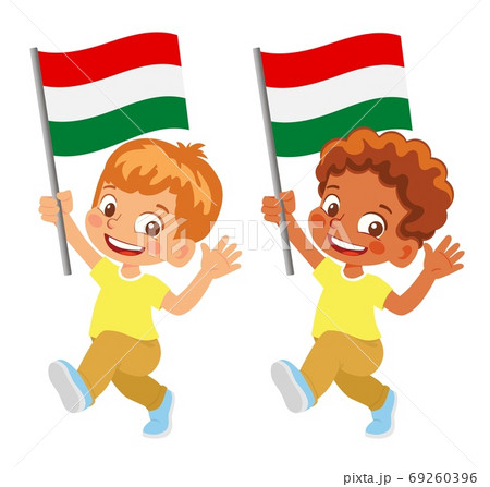 Hungary flag in hand set 69260396