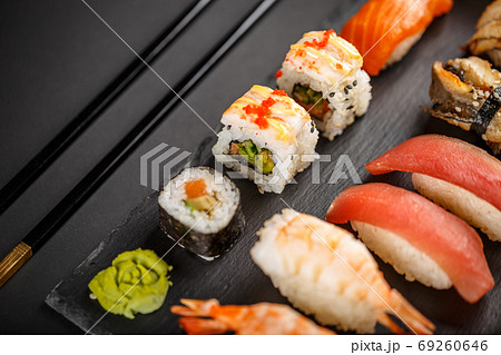 Different kinds of sushi roll 69260646